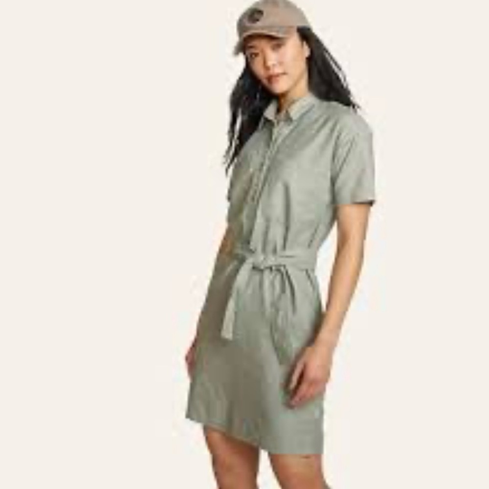 Eddie Bauer Utility Hemp Blend Short-Sleeve Dress sage green size XXL NWT